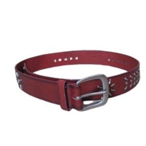 Red Leather Belt with Silver Studs Medium Steampunk Women Boho Studded